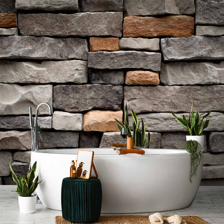 Photo Wallpaper Stone fortress - textured grey and brown stone blocks 91350 additionalImage 8