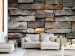 Photo Wallpaper Stone fortress - textured grey and brown stone blocks 91350