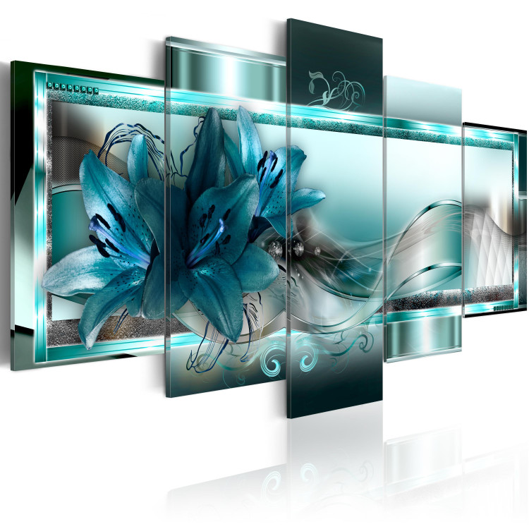 Canvas Blue Lilies (5-piece) - Blue Flowers and Abstract Background 93050 additionalImage 2