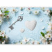 Wall Mural Spring key - floral motif with a heart on a blue background with lettering 96850 additionalThumb 1