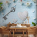 Wall Mural Spring key - floral motif with a heart on a blue background with lettering 96850 additionalThumb 4