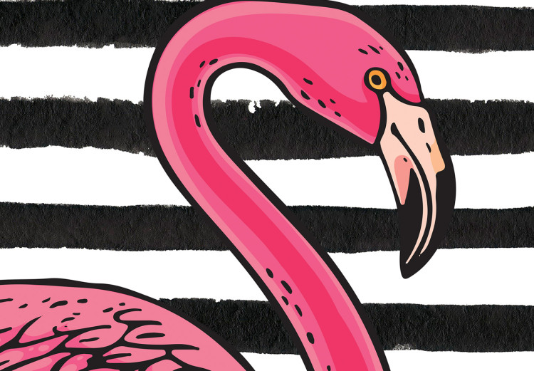Canvas Art Print Bird of Youth (1-part) - Flamingo Against Black and White Stripes 115260 additionalImage 5