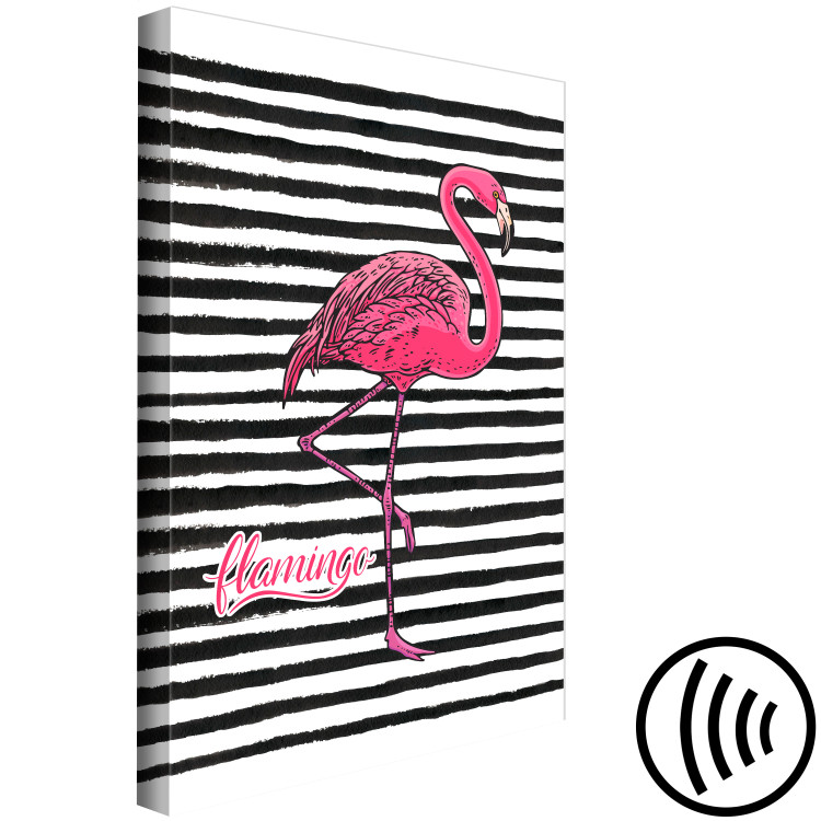 Canvas Art Print Bird of Youth (1-part) - Flamingo Against Black and White Stripes 115260 additionalImage 6