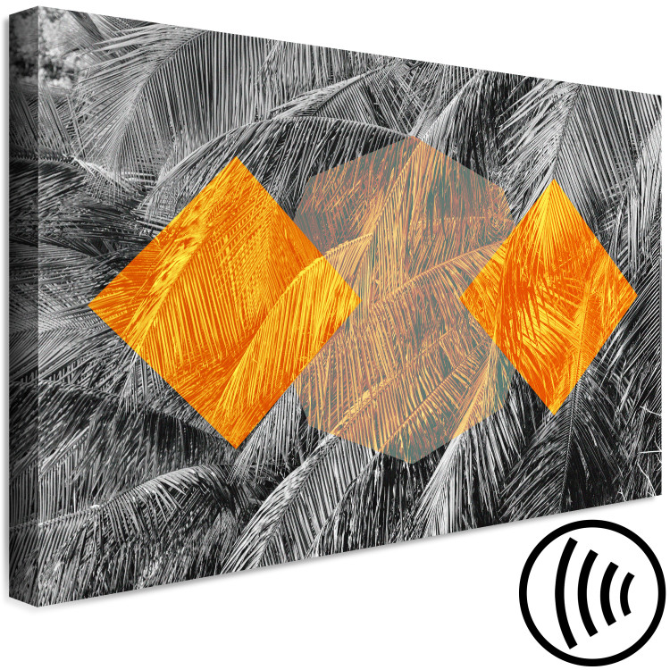 Canvas Art Print Geometric palm leaves - a tropical landscape with black and white palm trees and orange geometric shapes 117760 additionalImage 6