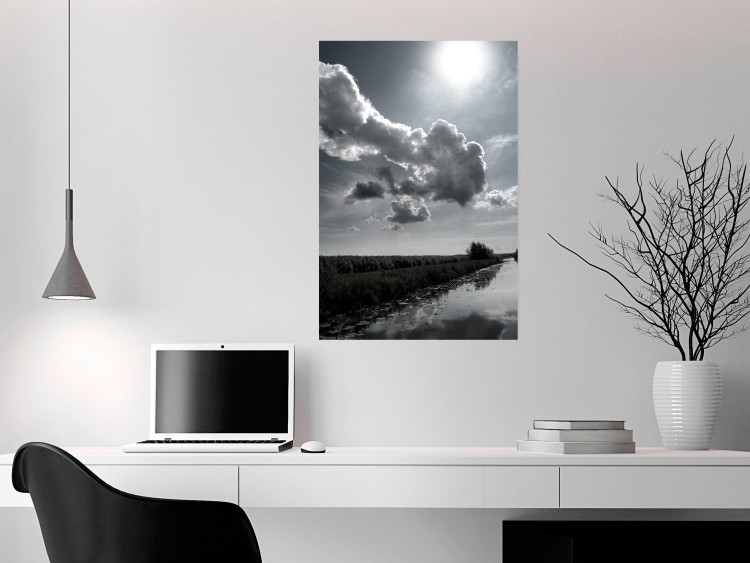 Poster Hot Clouds - black and white landscape of nature against a backdrop of clouds and water 122360 additionalImage 23