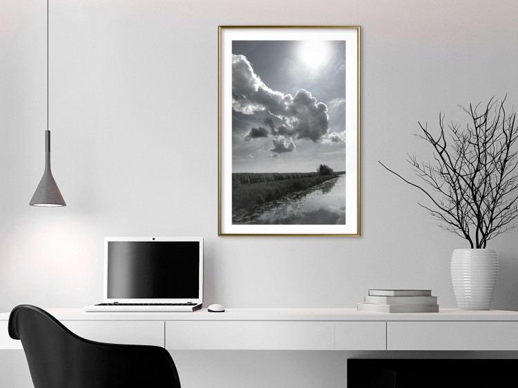 Poster Hot Clouds - black and white landscape of nature against a backdrop of clouds and water 122360 additionalImage 13