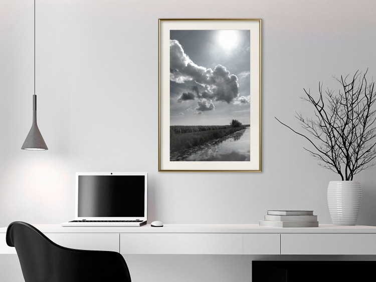 Poster Hot Clouds - black and white landscape of nature against a backdrop of clouds and water 122360 additionalImage 21