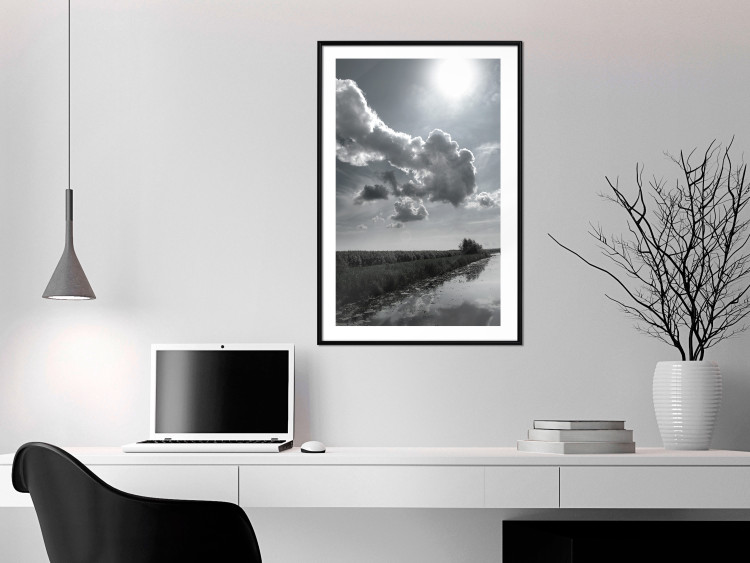 Poster Hot Clouds - black and white landscape of nature against a backdrop of clouds and water 122360 additionalImage 6