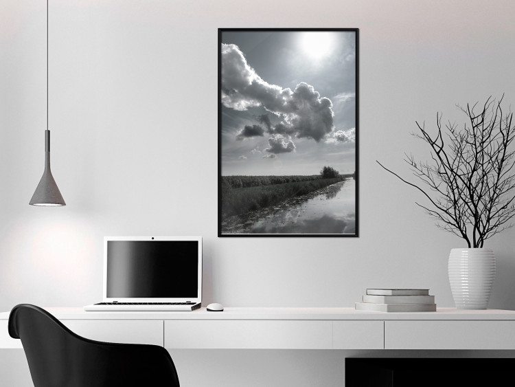 Poster Hot Clouds - black and white landscape of nature against a backdrop of clouds and water 122360 additionalImage 3