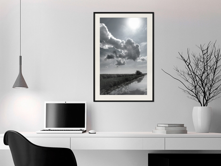 Poster Hot Clouds - black and white landscape of nature against a backdrop of clouds and water 122360 additionalImage 22