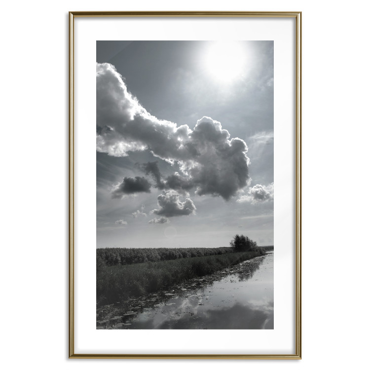 Poster Hot Clouds - black and white landscape of nature against a backdrop of clouds and water 122360 additionalImage 16