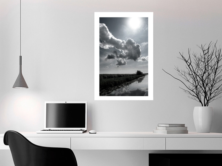 Poster Hot Clouds - black and white landscape of nature against a backdrop of clouds and water 122360 additionalImage 2