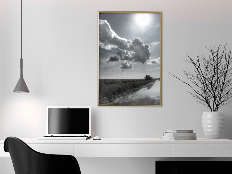 Poster Hot Clouds - black and white landscape of nature against a backdrop of clouds and water 122360 additionalImage 7