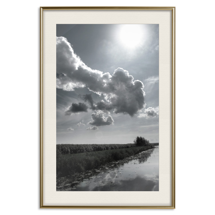 Poster Hot Clouds - black and white landscape of nature against a backdrop of clouds and water 122360 additionalImage 19