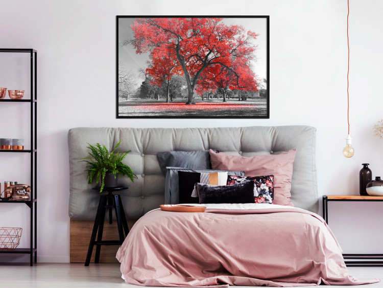 Wall Poster Autumn in the Park (Red) - gray tree landscape with red leaves 122760 additionalImage 3