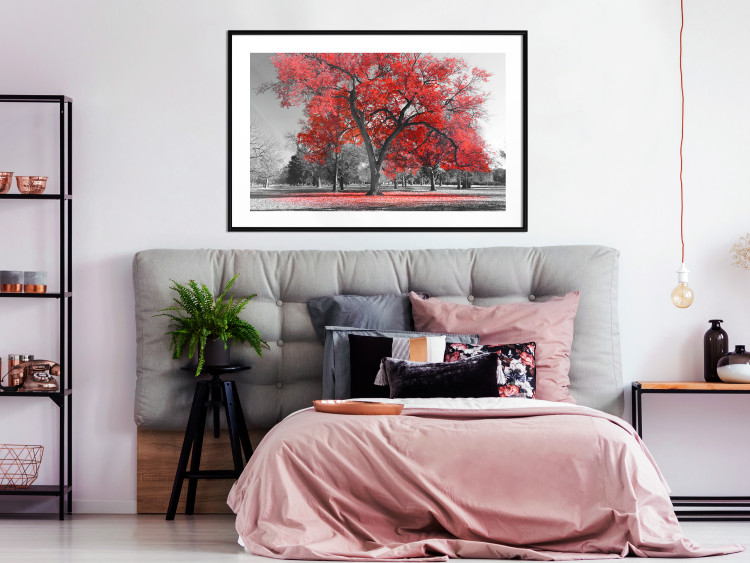 Wall Poster Autumn in the Park (Red) - gray tree landscape with red leaves 122760 additionalImage 4