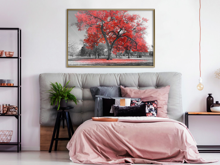 Wall Poster Autumn in the Park (Red) - gray tree landscape with red leaves 122760 additionalImage 5