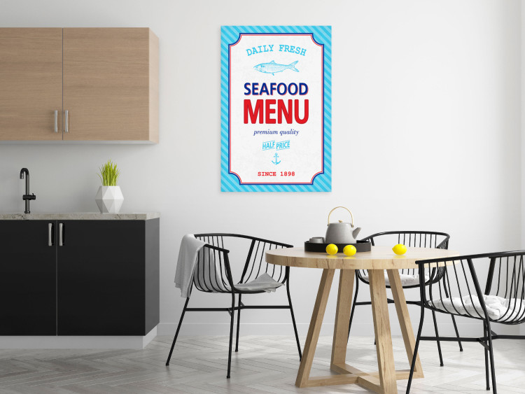 Canvas Seafood menu - Blue red inscription in English in a smart frame in retro style 123560 additionalImage 3