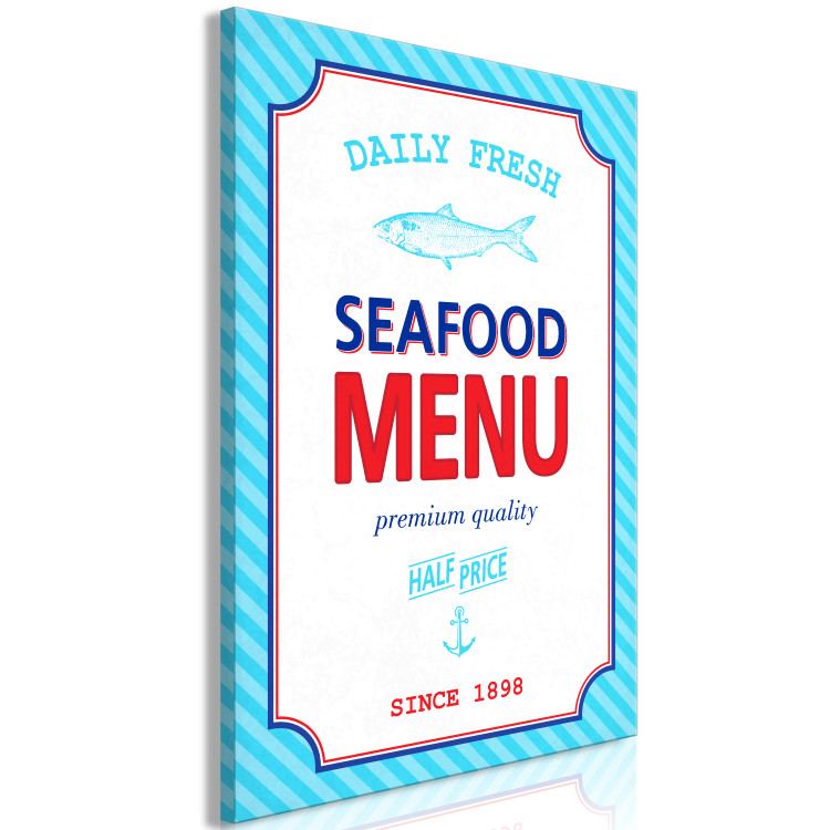 Canvas Seafood menu - Blue red inscription in English in a smart frame in retro style 123560 additionalImage 2