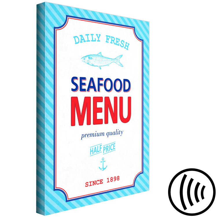 Canvas Seafood menu - Blue red inscription in English in a smart frame in retro style 123560 additionalImage 6