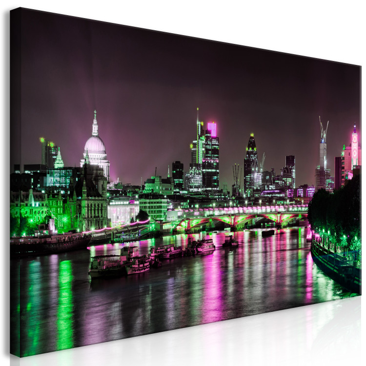 Canvas Art Print Night London panorama - view of Thames, lit skyscrapers and the bridge 123660 additionalImage 2