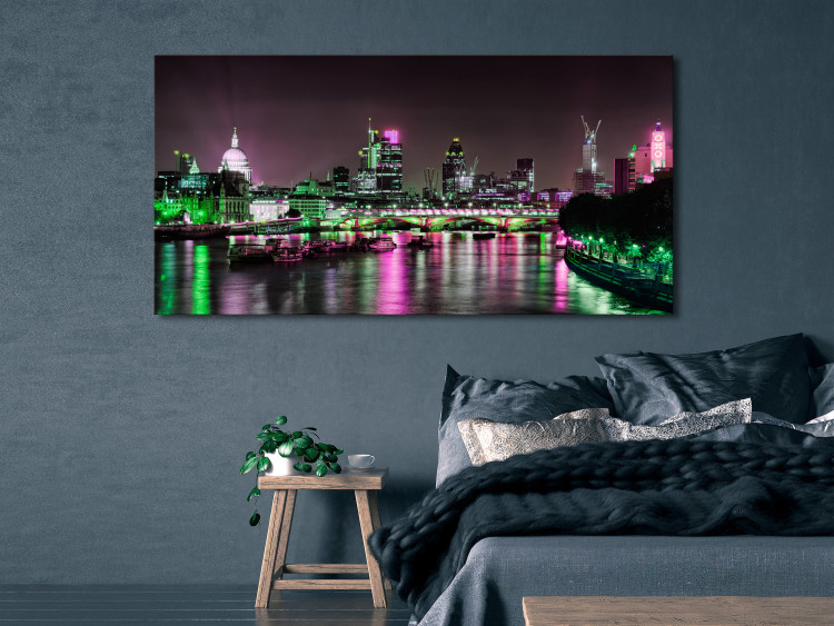 Canvas Art Print Night London panorama - view of Thames, lit skyscrapers and the bridge 123660 additionalImage 3