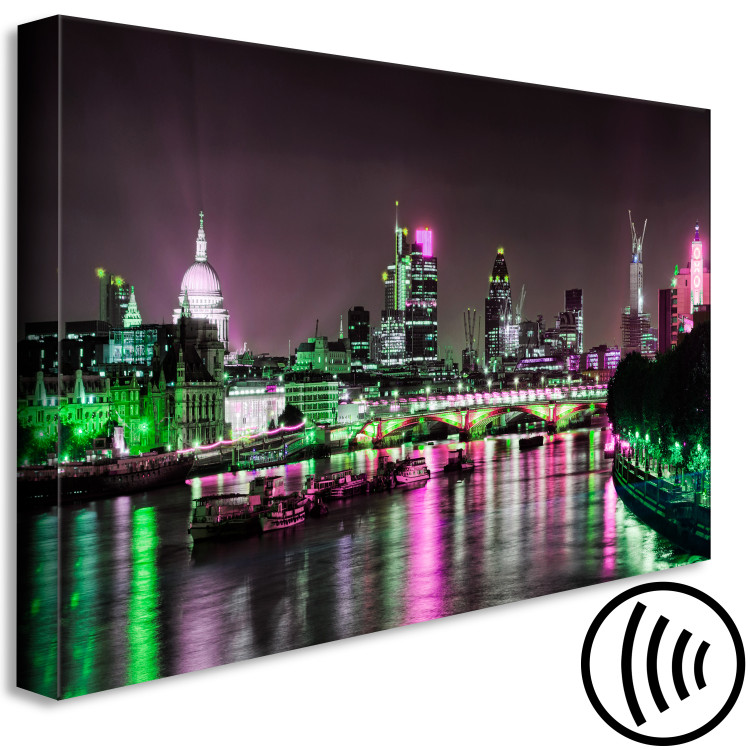 Canvas Art Print Night London panorama - view of Thames, lit skyscrapers and the bridge 123660 additionalImage 6