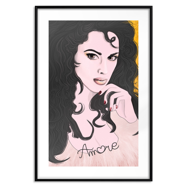 Wall Poster Amore Mio - love text on a portrait of a woman with black hair 125360 additionalImage 19