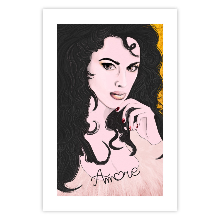 Wall Poster Amore Mio - love text on a portrait of a woman with black hair 125360 additionalImage 14