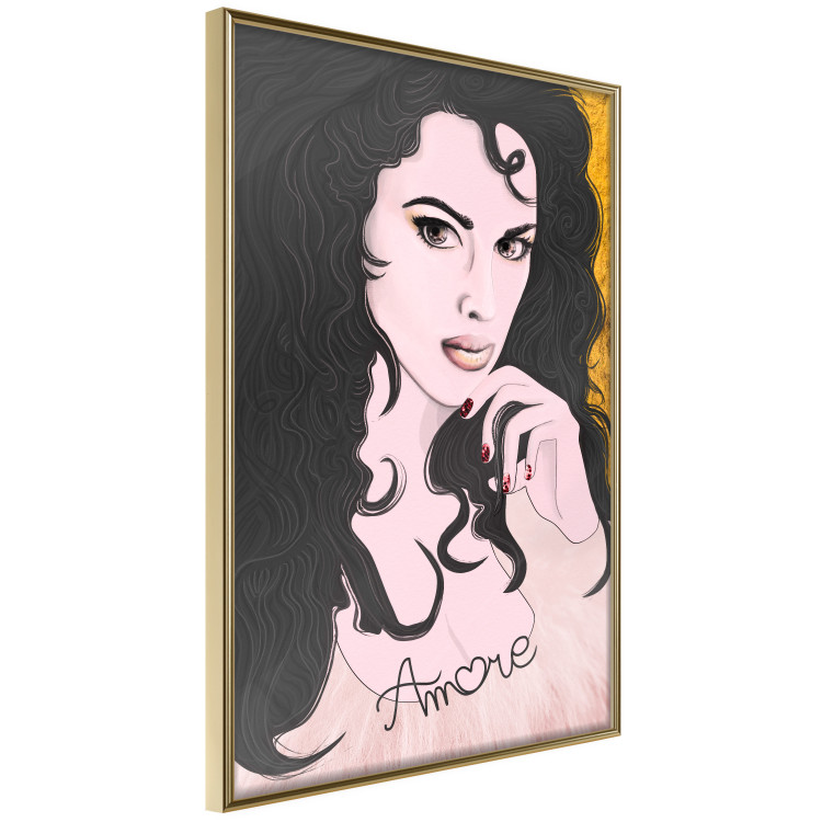 Wall Poster Amore Mio - love text on a portrait of a woman with black hair 125360 additionalImage 10