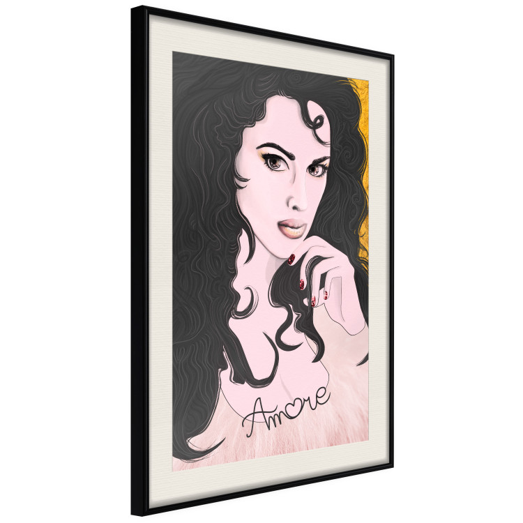 Wall Poster Amore Mio - love text on a portrait of a woman with black hair 125360 additionalImage 13