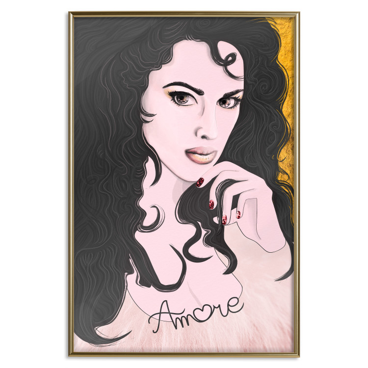 Wall Poster Amore Mio - love text on a portrait of a woman with black hair 125360 additionalImage 19