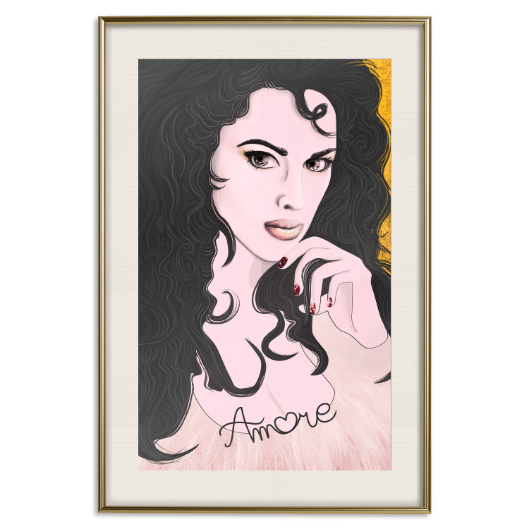 Wall Poster Amore Mio - love text on a portrait of a woman with black hair 125360 additionalImage 24