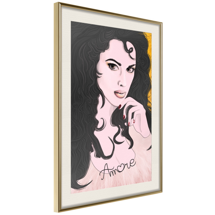 Wall Poster Amore Mio - love text on a portrait of a woman with black hair 125360 additionalImage 9