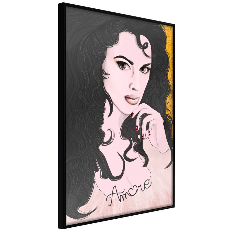 Wall Poster Amore Mio - love text on a portrait of a woman with black hair 125360 additionalImage 11