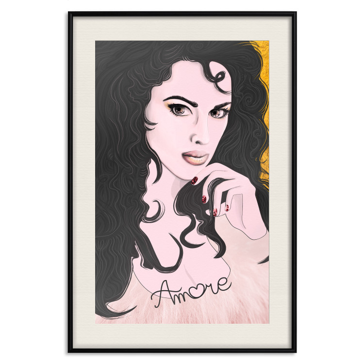 Wall Poster Amore Mio - love text on a portrait of a woman with black hair 125360 additionalImage 27