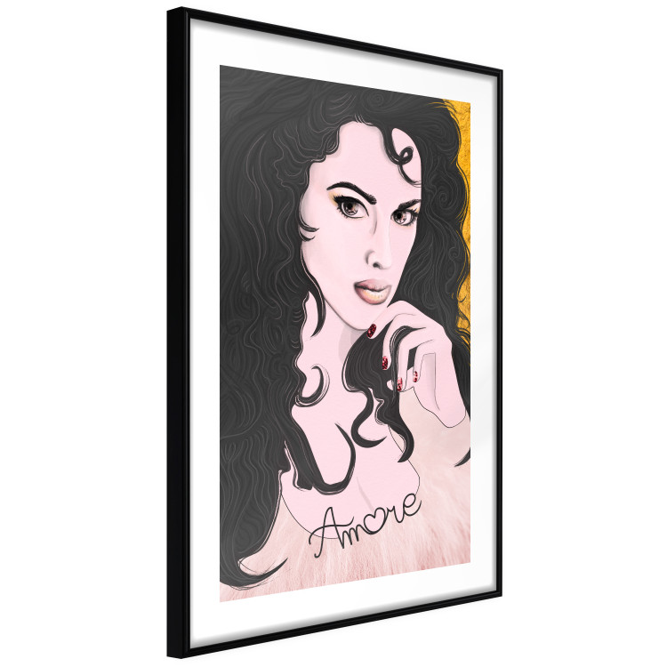 Wall Poster Amore Mio - love text on a portrait of a woman with black hair 125360 additionalImage 12