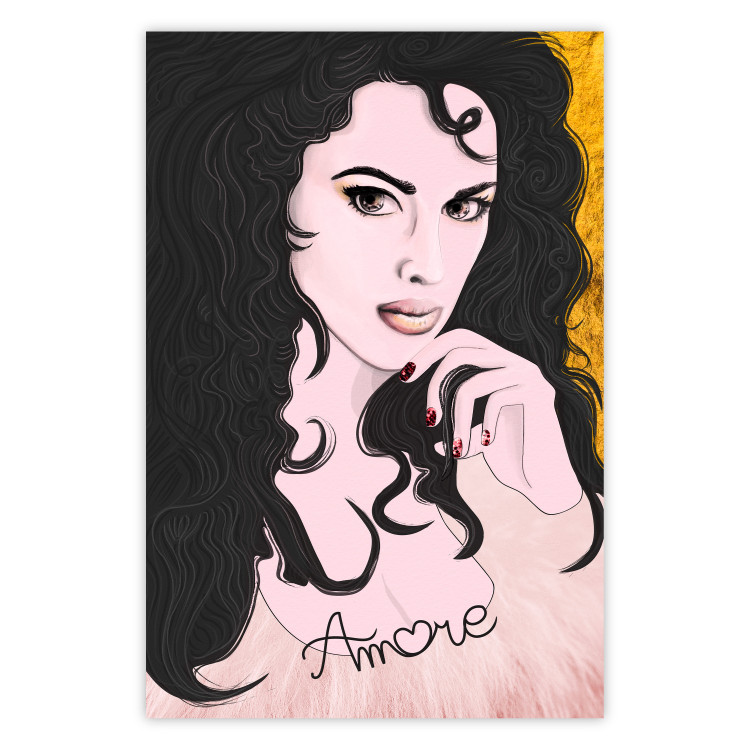 Wall Poster Amore Mio - love text on a portrait of a woman with black hair 125360