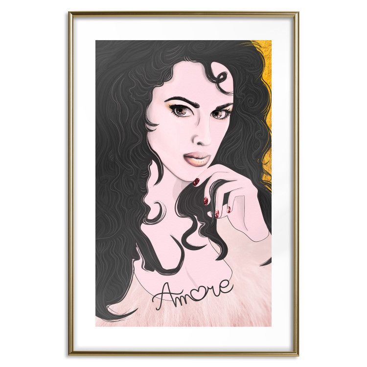 Wall Poster Amore Mio - love text on a portrait of a woman with black hair 125360 additionalImage 26