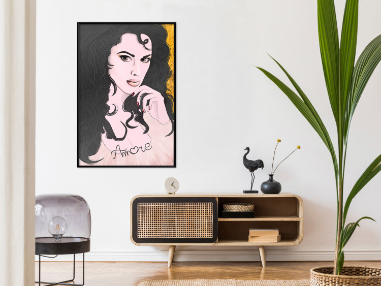 Wall Poster Amore Mio - love text on a portrait of a woman with black hair 125360 additionalImage 6