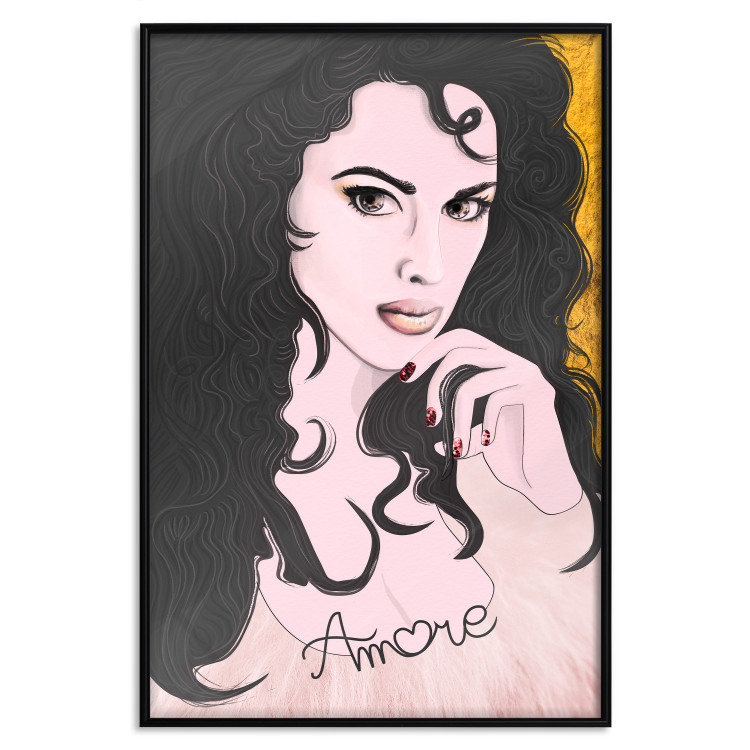 Wall Poster Amore Mio - love text on a portrait of a woman with black hair 125360 additionalImage 15