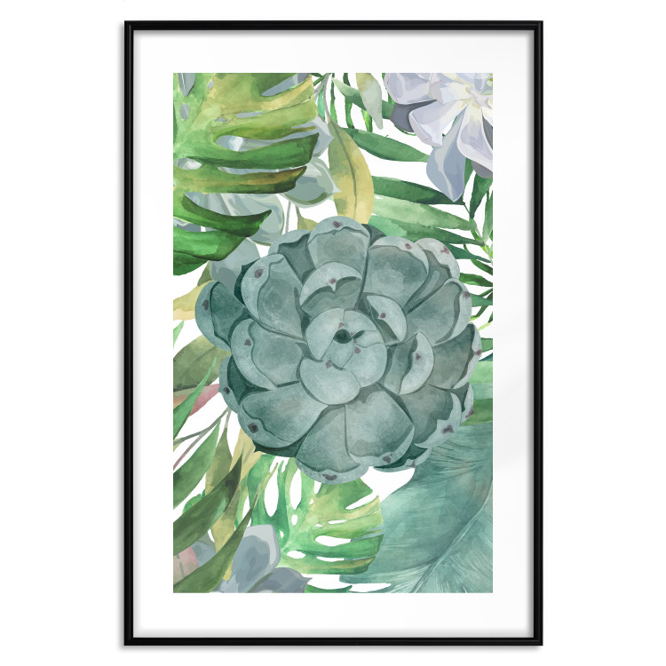 Poster Tropical Flora - flower amidst tropical plants on a white background 125760 additionalImage 15
