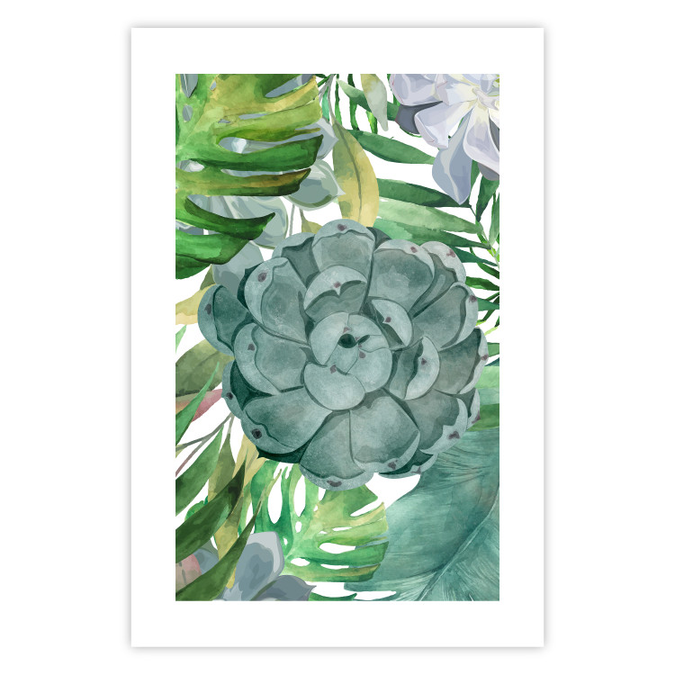 Poster Tropical Flora - flower amidst tropical plants on a white background 125760 additionalImage 19