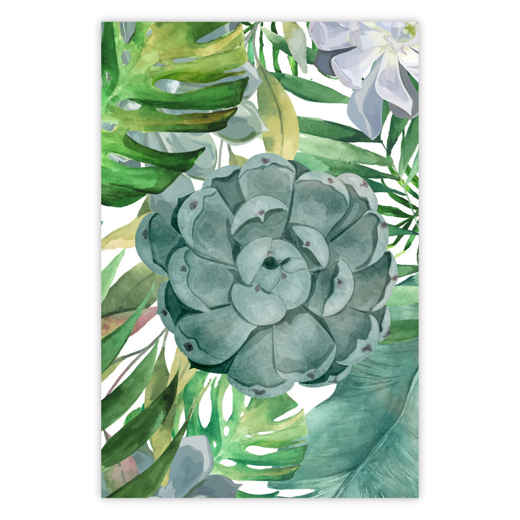 Poster Tropical Flora - flower amidst tropical plants on a white background 125760