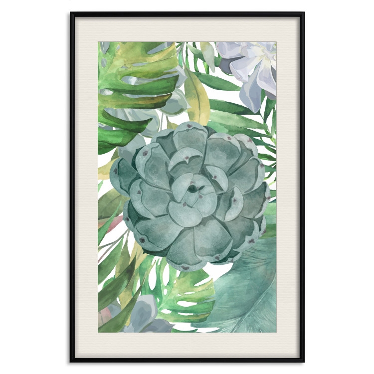 Poster Tropical Flora - flower amidst tropical plants on a white background 125760 additionalImage 18