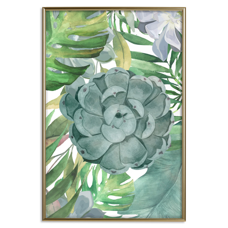 Poster Tropical Flora - flower amidst tropical plants on a white background 125760 additionalImage 20
