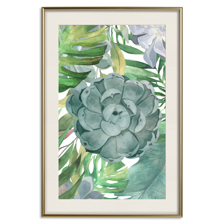Poster Tropical Flora - flower amidst tropical plants on a white background 125760 additionalImage 19