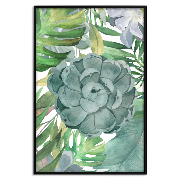 Poster Tropical Flora - flower amidst tropical plants on a white background 125760 additionalImage 24