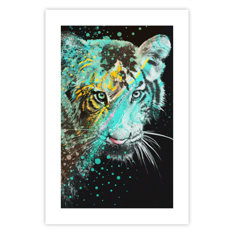 Poster Mint Tiger - colorful composition of a wild cat on a black background 126860 additionalImage 19