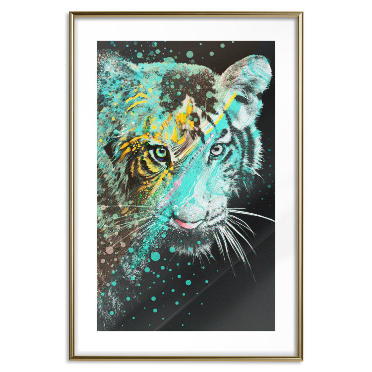Poster Mint Tiger - colorful composition of a wild cat on a black background 126860 additionalImage 14